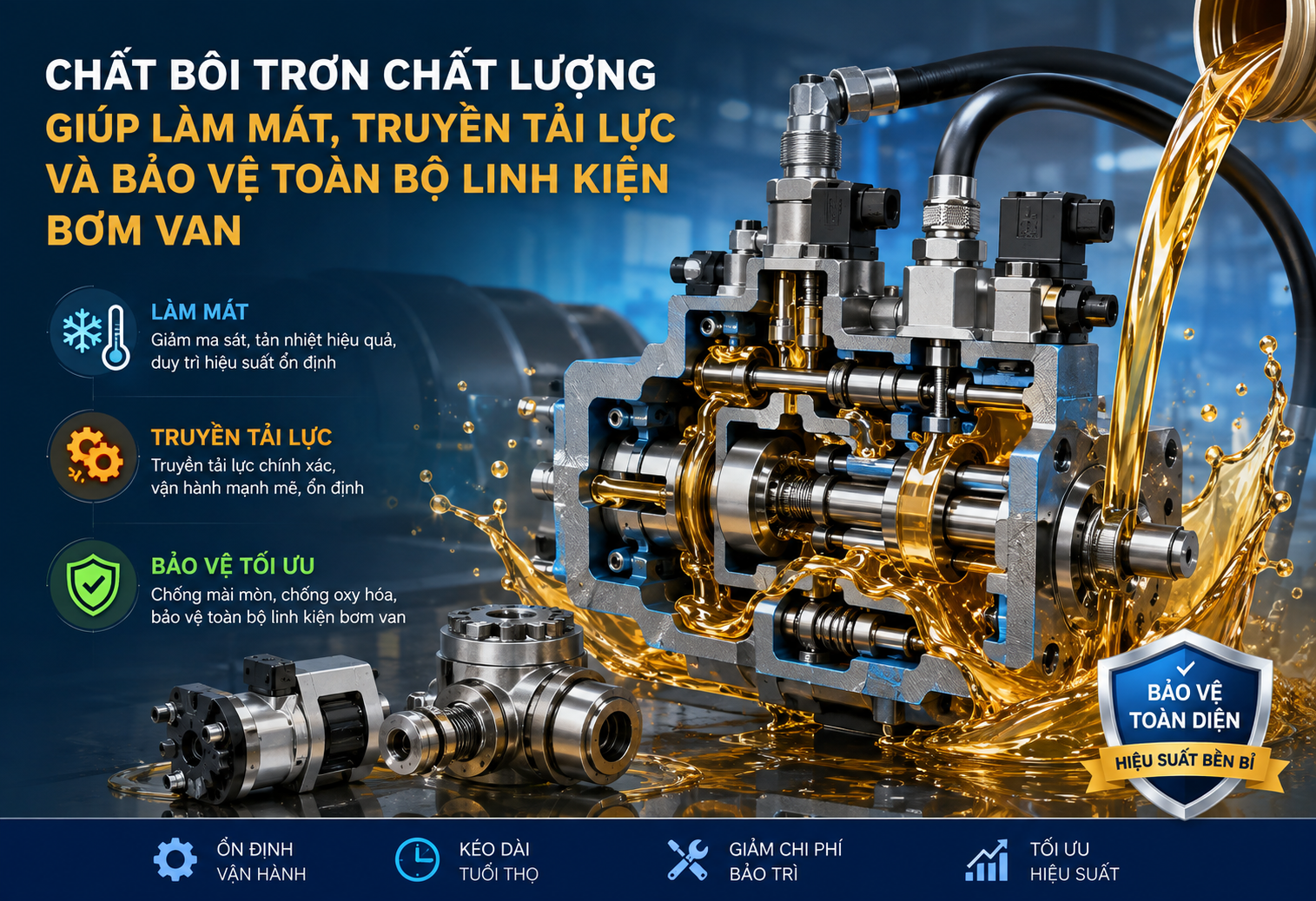 Các tác dụng chính của dầu thủy lực trong hệ thống cơ khí